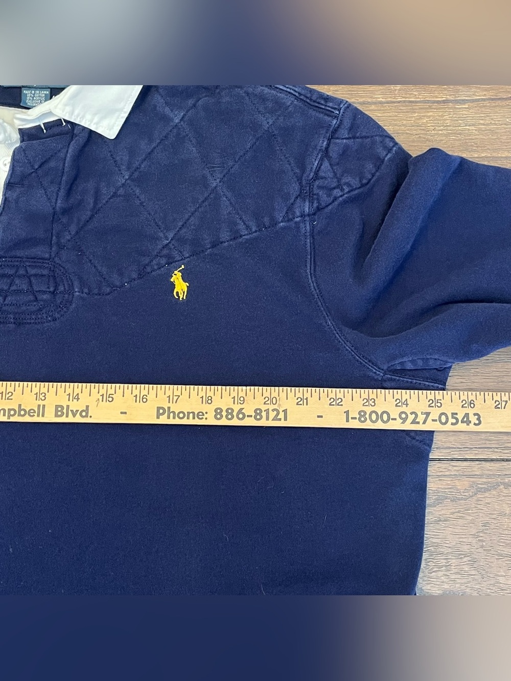 Vintage Polo Ralph Lauren Navy Blue Rugby Polo Long Sleeve Shirt Quilted Mens XL - Picture 4 of 7